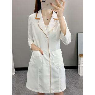 护士白大褂 短袖 美容院工作服女皮肤管理师美容服冰丝薄款 定制中袖