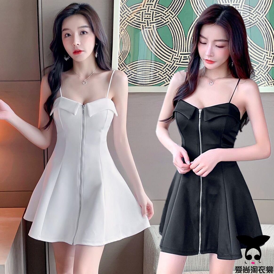 夜总会女装吊带连衣裙低胸拉链V领大摆性感短裙露胸酒吧夜场服装