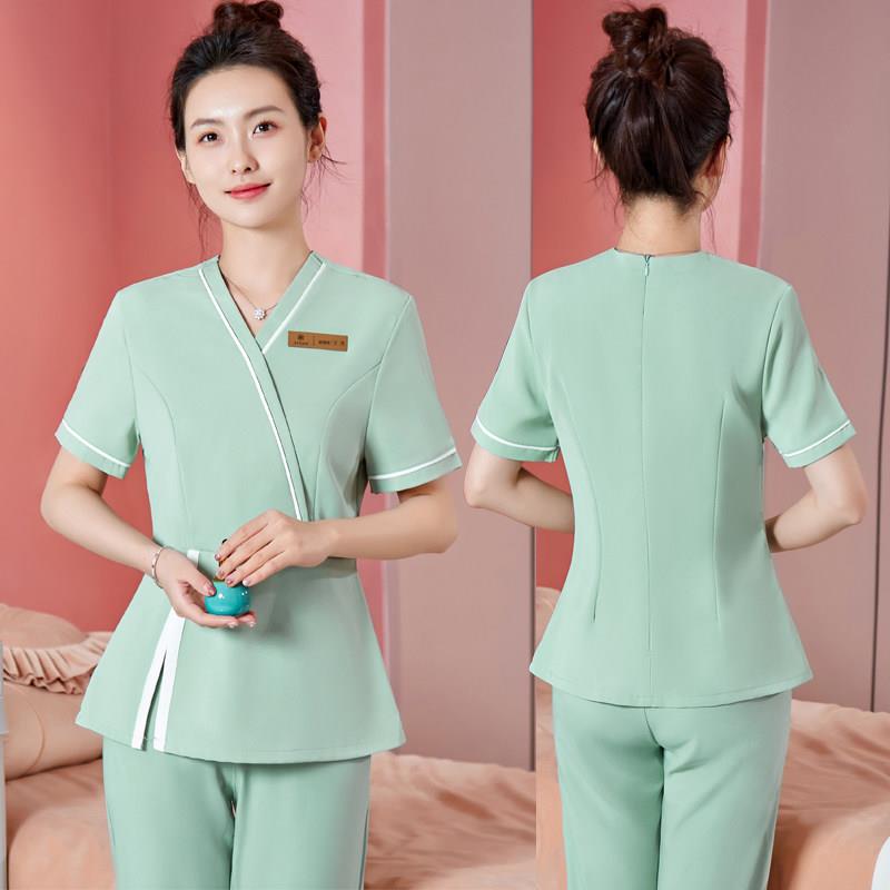 美容美发工装养生馆月子中心月嫂工作服夏季短袖领技师服套装女