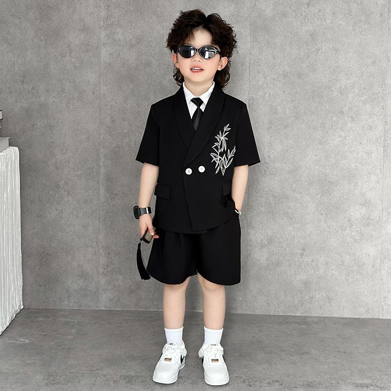 男童西装中式套装夏季薄款儿童短袖汉服幼儿园一男孩演六出服唐装