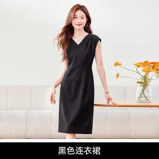 无袖夏季地产营销连衣裙优雅案场商务职业v领通勤西装内搭背心裙