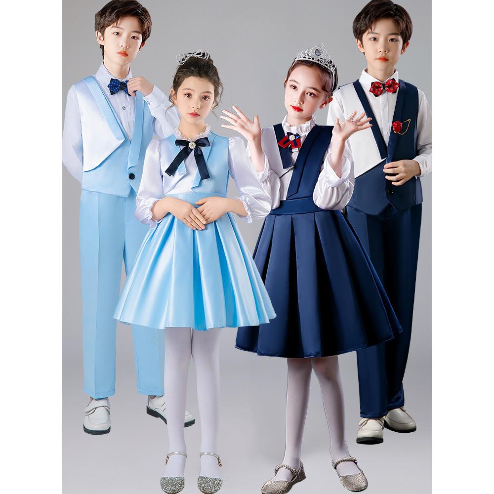 新款儿童合唱演出服中小学生大合唱诗歌朗诵表演服男女童礼服裙子