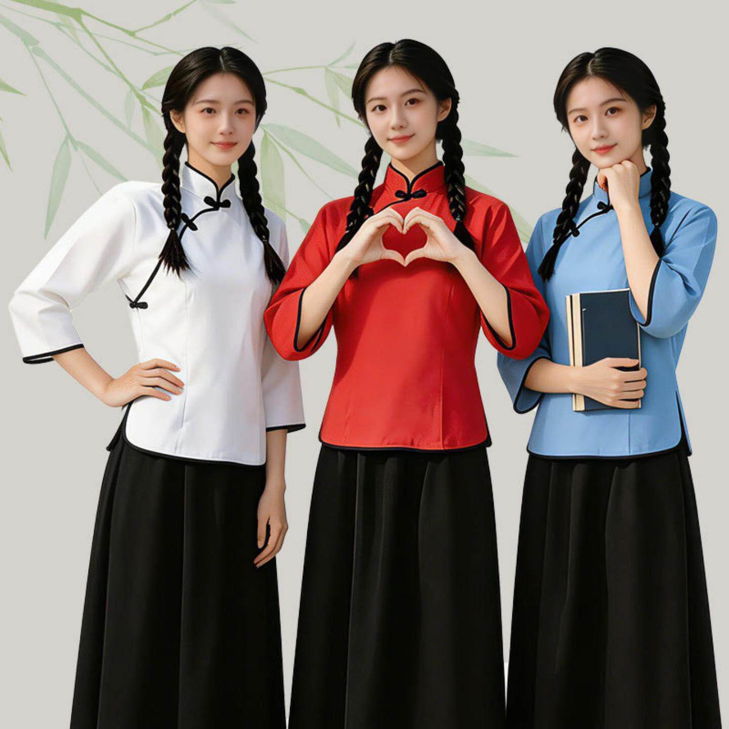 民国学生装演出服女装复古合唱毕业季班服五四青年装民国风表演服