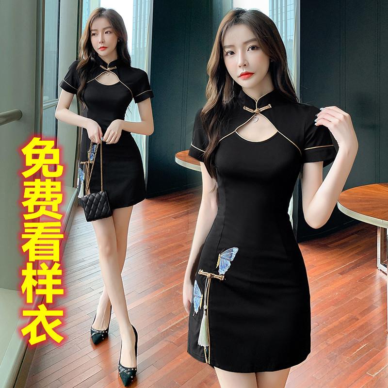 遮肚显瘦旗袍中国风酒店佳丽夜场工作服桑拿洋装女足浴技师服