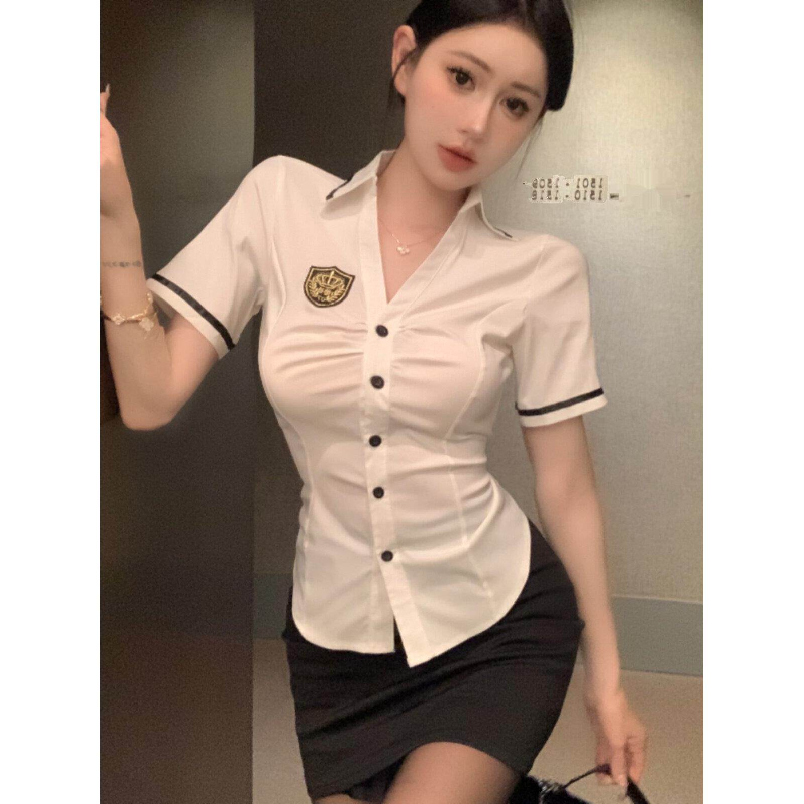 英伦学院风制服套装职业装短袖衬衫包臀裙性感时尚工作服两件套
