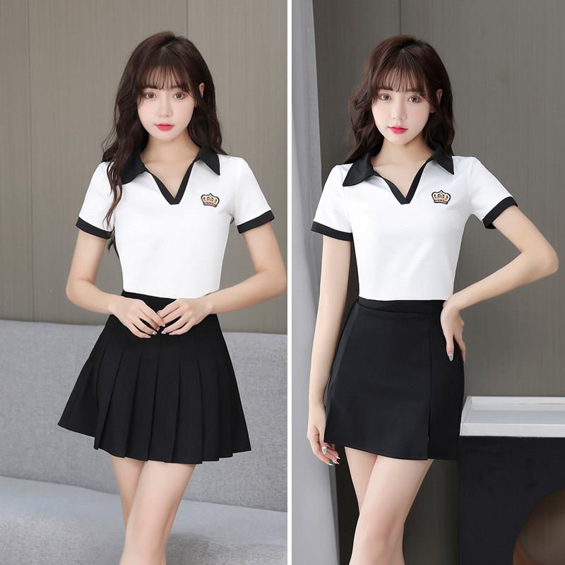 新款足浴店足疗工作服减龄百褶裙按摩会所技师工衣包臀套装女