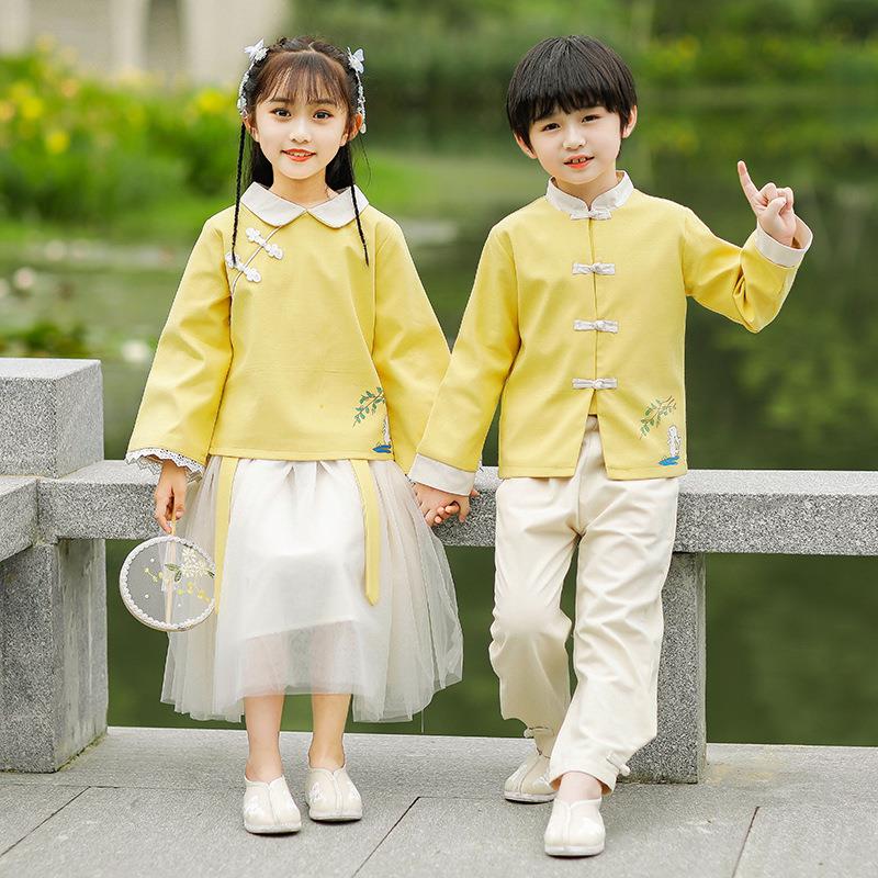 小学生班服中国风幼儿园园服春秋季套装男女男女校服汉服演出服