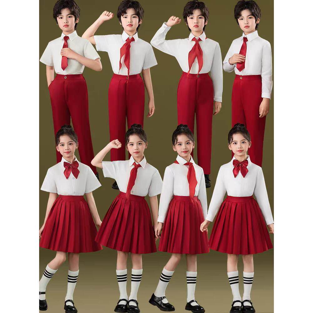 儿童诗歌朗诵演出服小学生合唱服男女童歌唱祖国红色爱国演讲服装