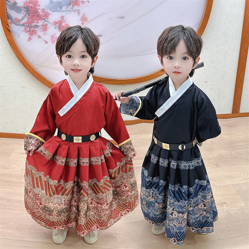 春秋侠客汉服男童古风帅气幼儿园少爷表演服飞鱼服古装三字经唐装