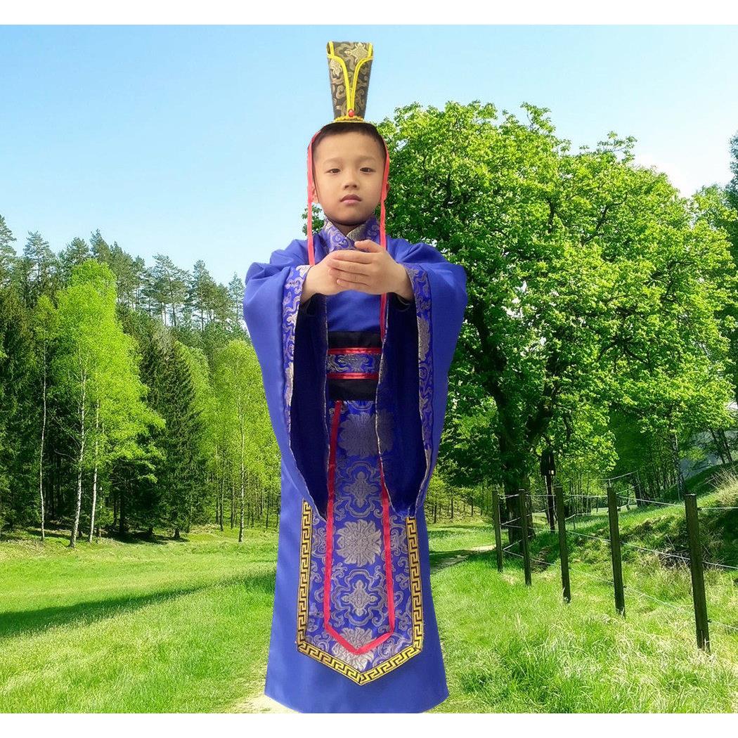 男童唐装汉服春秋女孩诸葛亮三国演义刮骨疗伤关羽张良演出服古装
