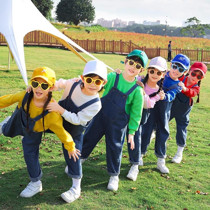 元旦小美满来跳舞儿童演出服牛仔背带裤彩色冰淇淋open小将舞蹈服