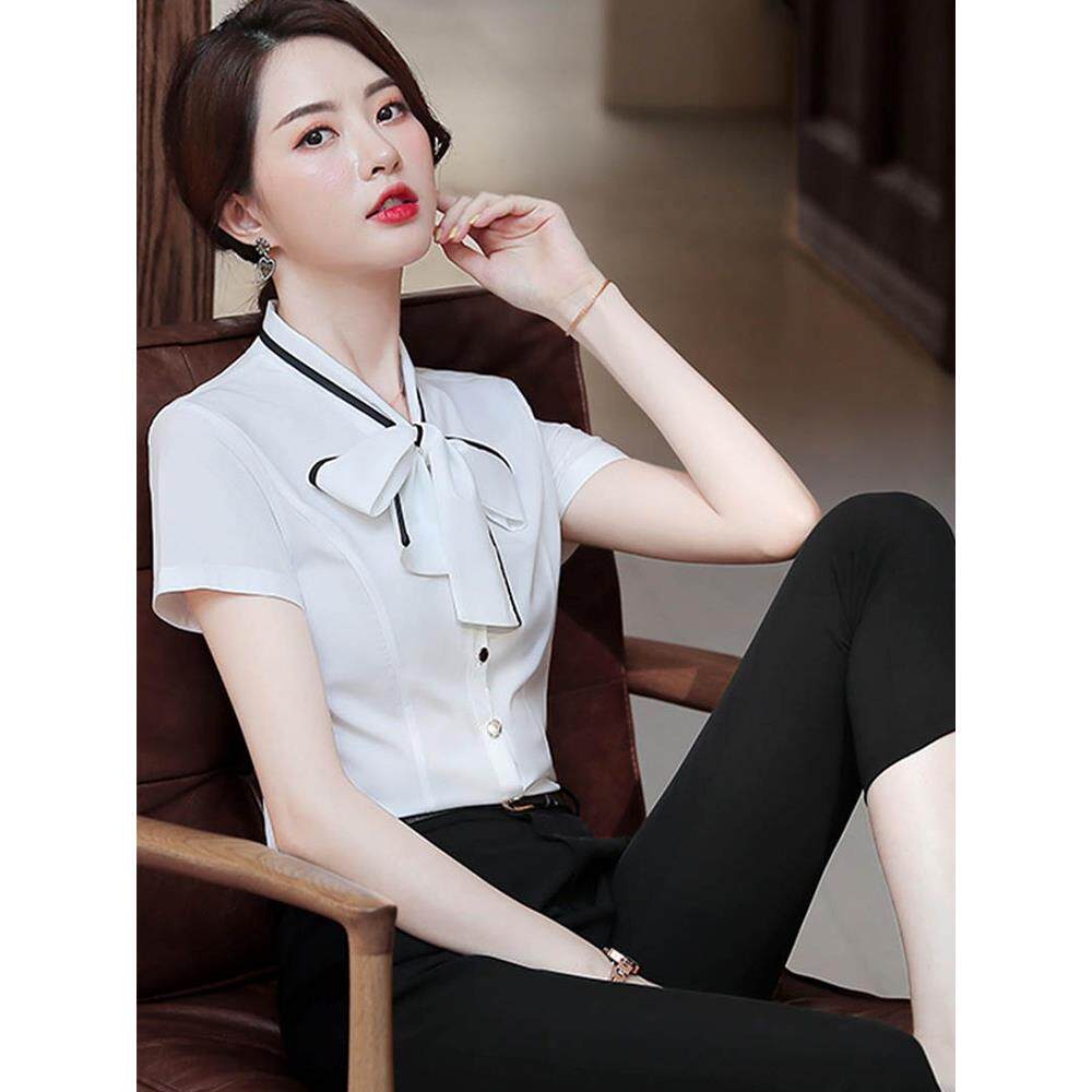 酒店前台收银员上班衬衫女短袖服务员工作服女夏待美容师职业套装