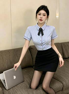 衬衫女夏款短袖衬衣2026新款美容院工作服高端职业套裙足浴技师服