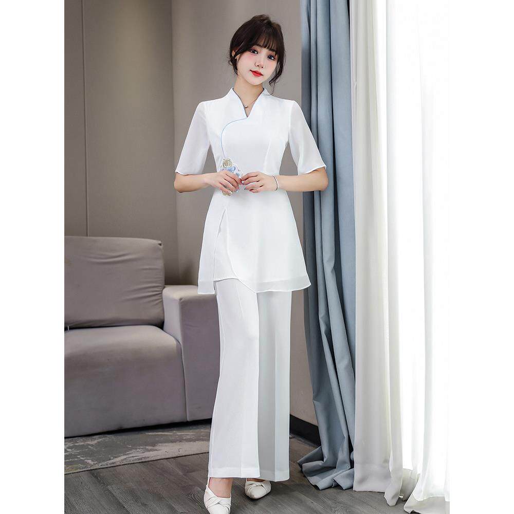 采耳中式两件套中国风覆古茶艺师工服足疗桑拿按摩技师工作服