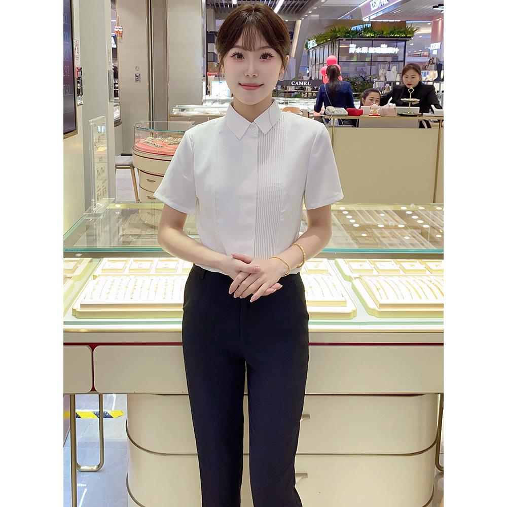 职业衬衫女士短袖雪纺夏季薄优雅商场销售正装白衬衫前台工作服