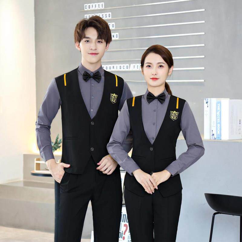 服务员工作服男职业马甲套装女酒店酒吧饭店餐饮前台工装定制