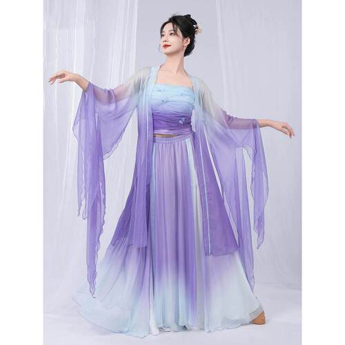 古典舞蹈服女仙气渐变飘逸纱衣裙裤开衫中国风练功舞台演出服套装