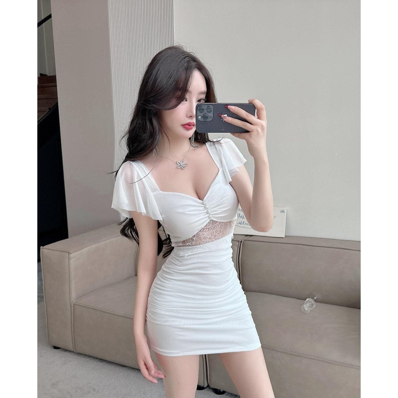 夜场上班衣服深低胸性感女装洋装子包臀紧身纯欲辣妹蕾丝短裙