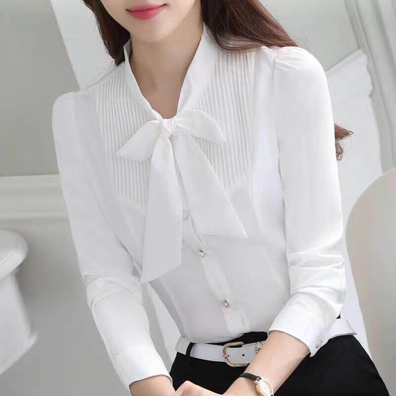 配西服里面白色蝴蝶结西装内搭衬衫女春秋长袖打底衫职业衬衣上衣