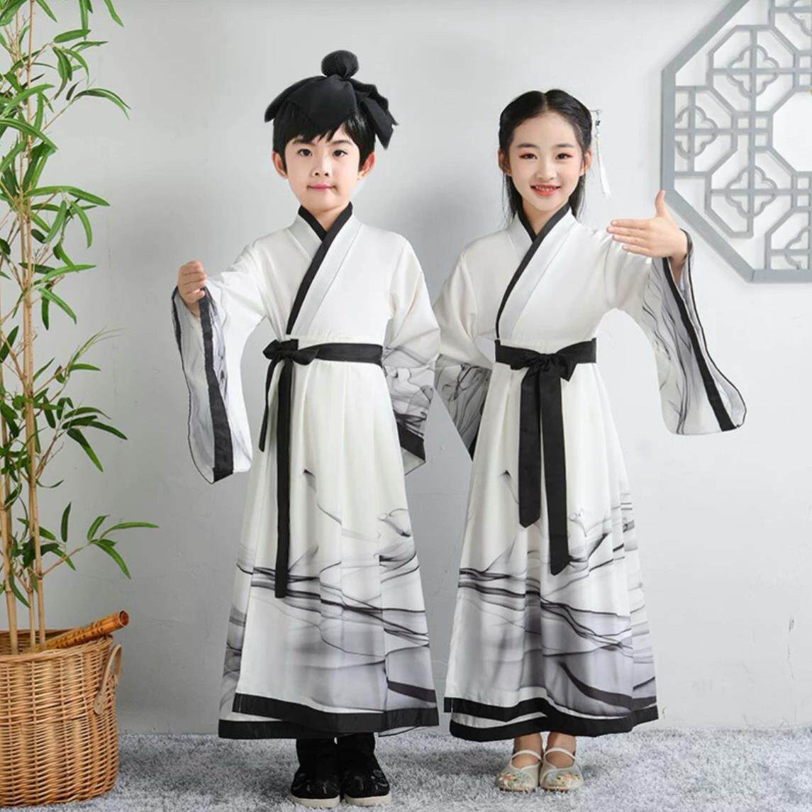 儿童国学馆学堂服书童三字经孔子学府演出服中国风书法班比赛汉服