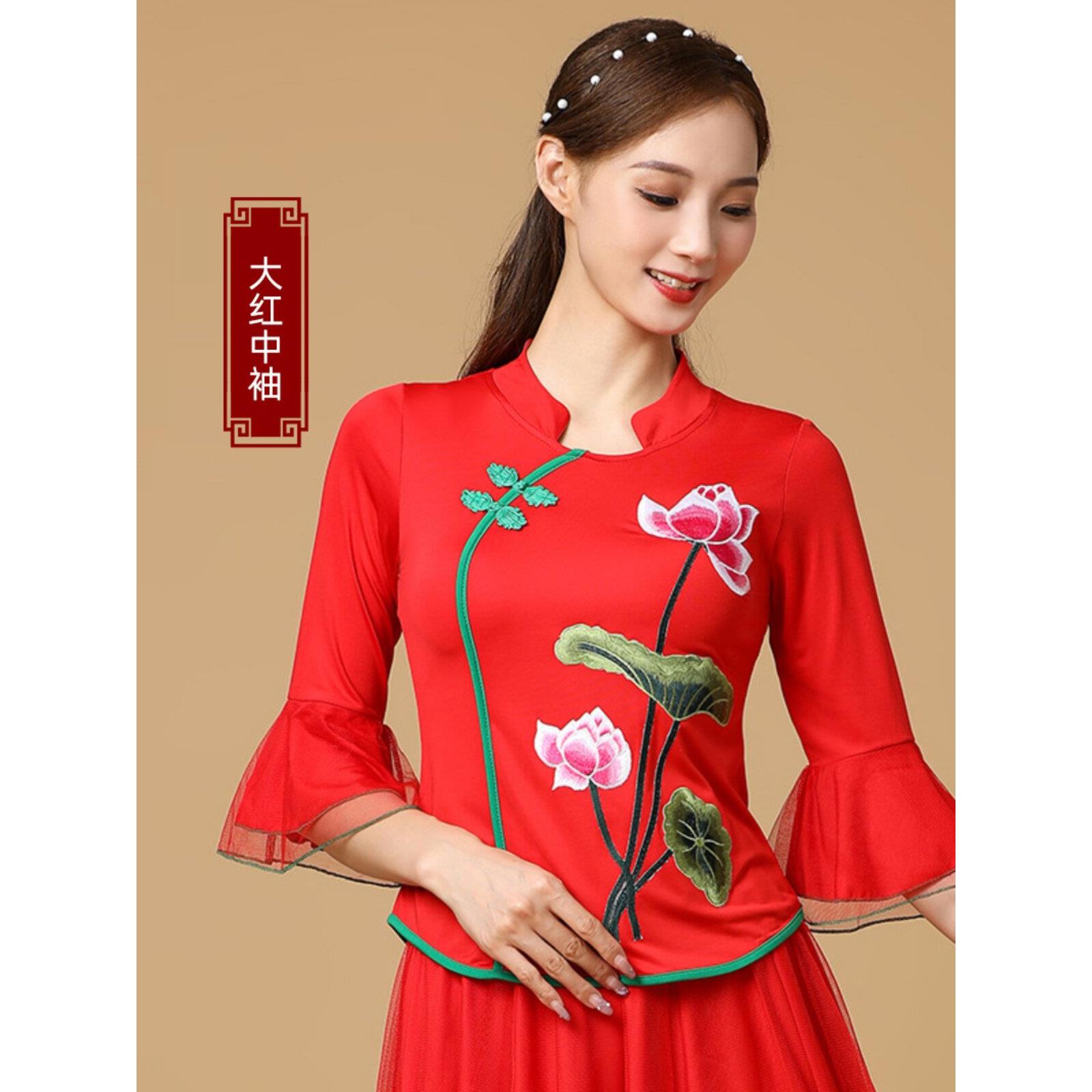民族风格广场舞服装新型小号袖舞蹈服装中国风格女子团体比赛表演