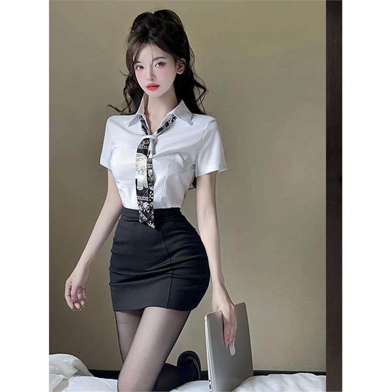 足浴空姐制服性感修身公主台球台球助理女士修身衬衫时髦套装