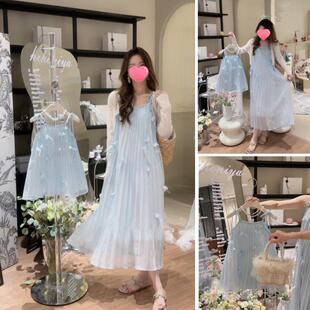 亲子母女装沙滩吊带裙夏季新款羽毛仙女裙海边度假洋派女孩洋装