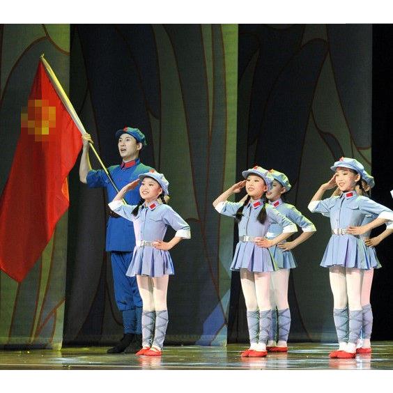 六一新款儿童小红军演出服装女童舞台连衣裙闪闪红星舞蹈弹力军装
