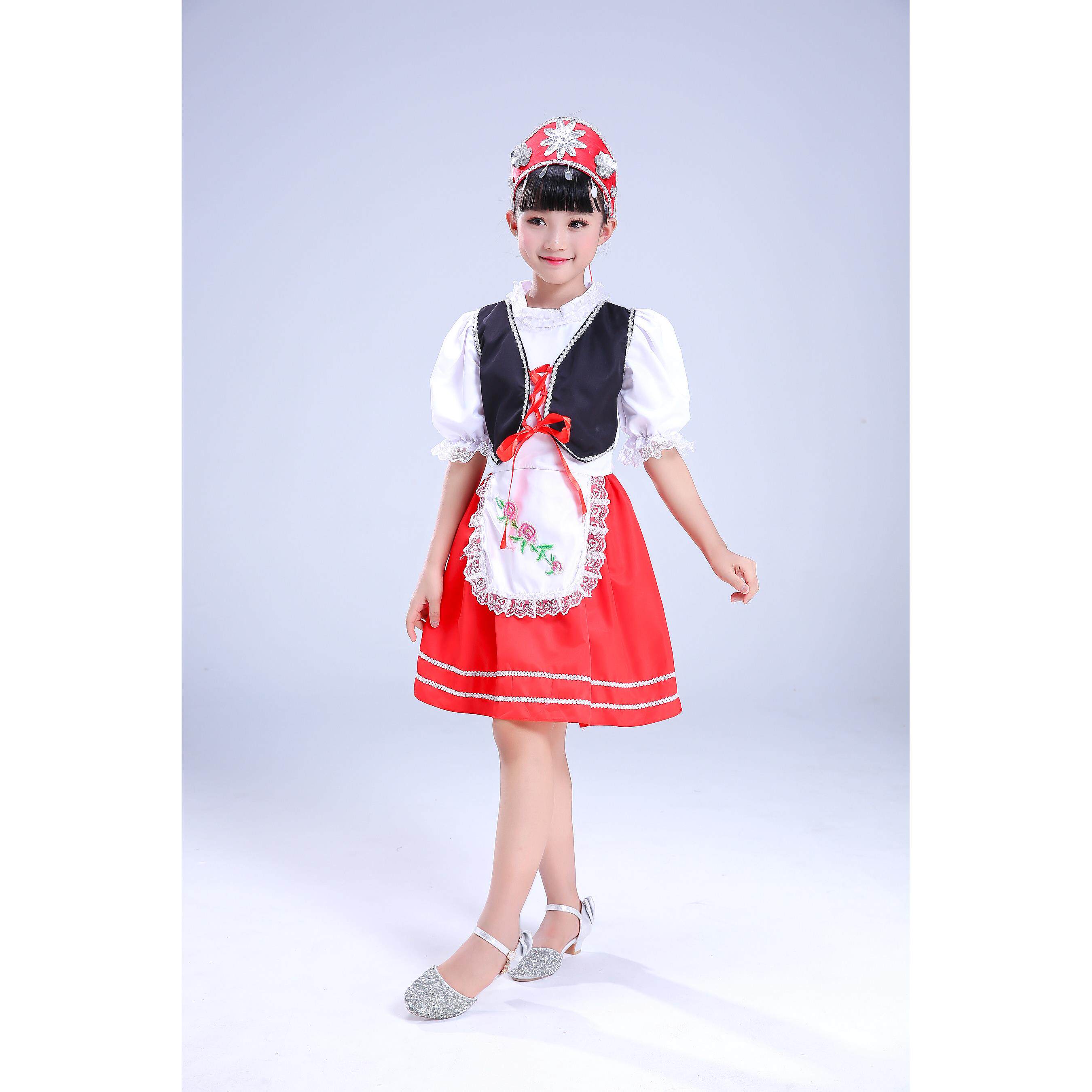 儿童俄罗斯族服装塔塔尔族塔吉克族幼儿民族舞蹈演出服饰女装定做
