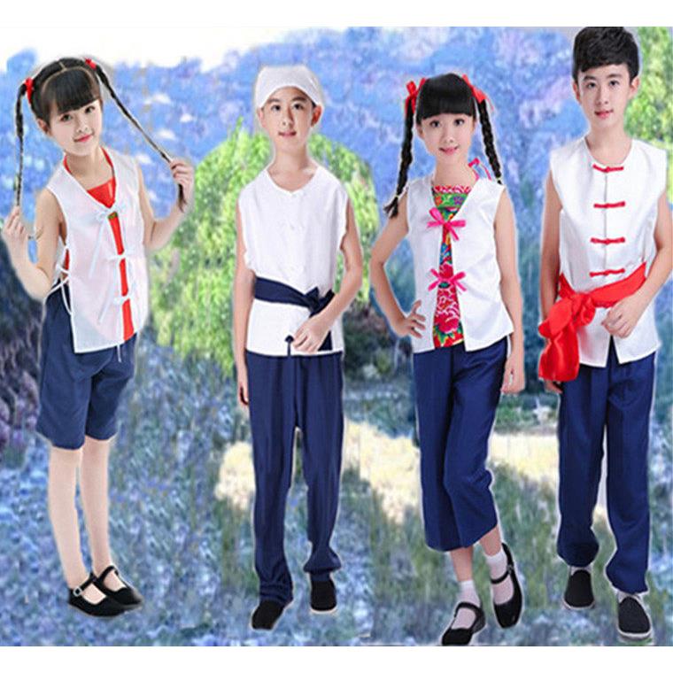 儿童演出服村姑服王二小表演服放牛放羊娃农民演出服游击队舞蹈