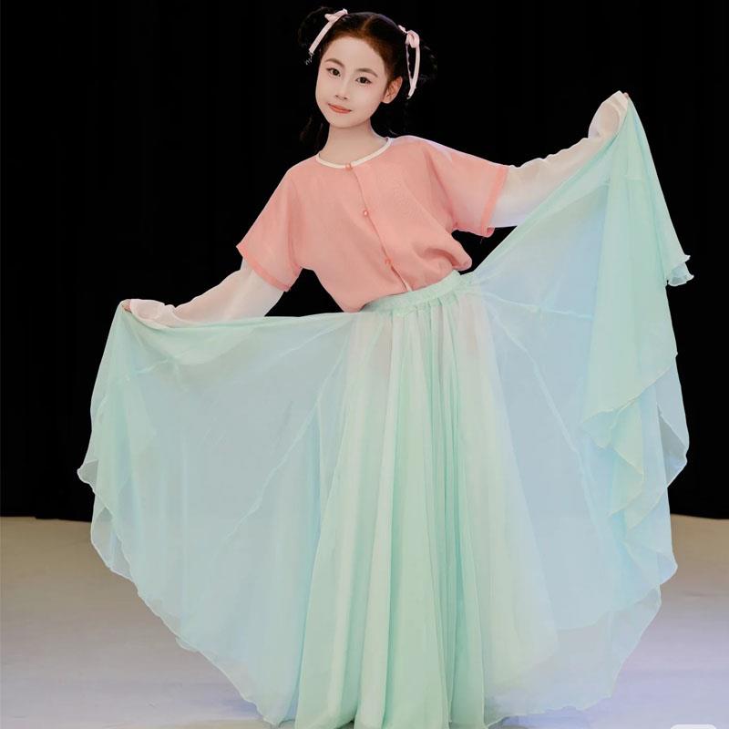 江南少女古典舞演出服女童中国风舞蹈服少儿春三月胭脂妆表演服装
