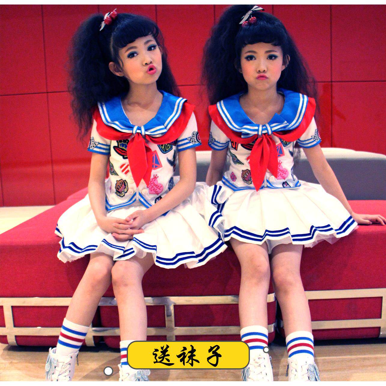 六一儿童演出服红领巾合唱服女童爵士舞啦啦操表演服蓬蓬裙小海军