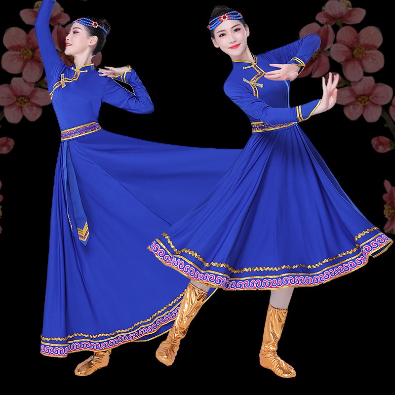 新款蒙古服装女民族风蒙族成人服饰表演出服舞蹈内蒙袍草大摆长裙