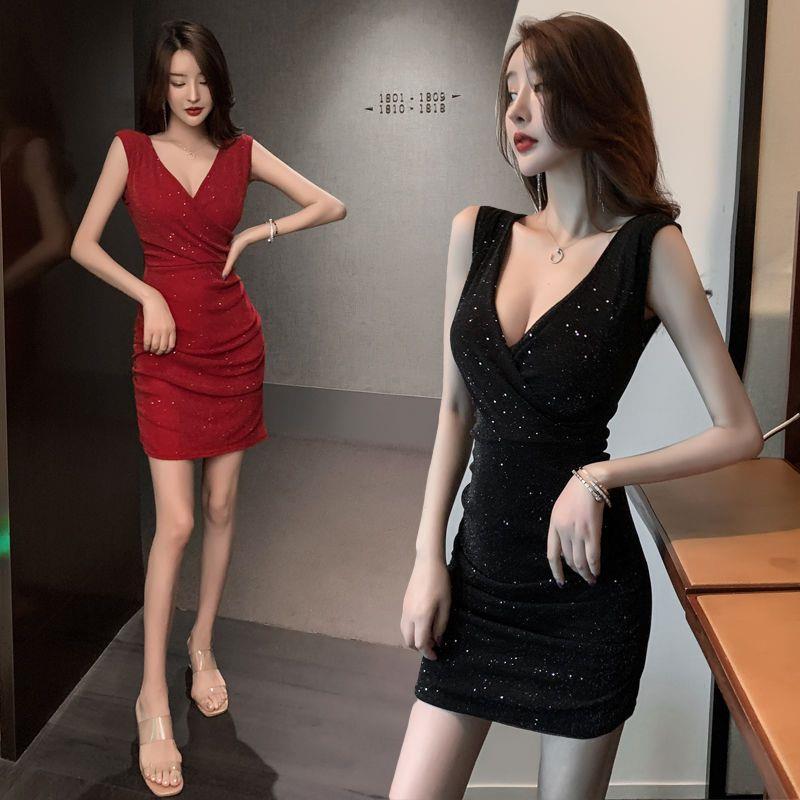 夜店女装夏2024新款显瘦紧身短裙子性感深领网纱修身包臀连衣裙