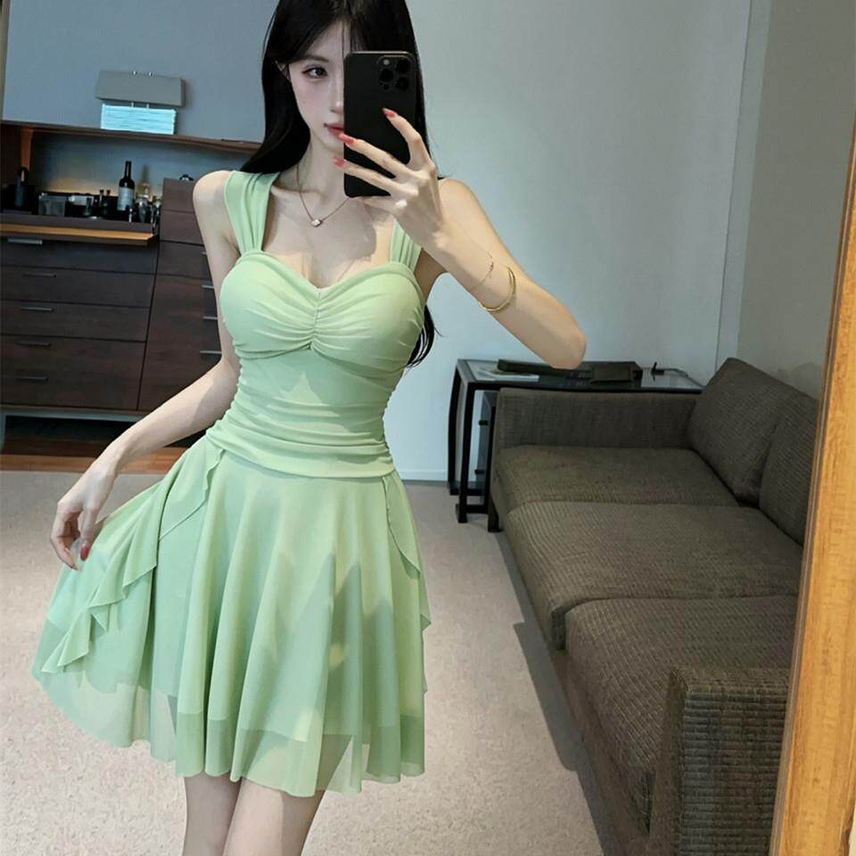 辣妹纯欲风小心机时尚性感网纱吊带连衣裙收腰大摆短裙夜场工作服