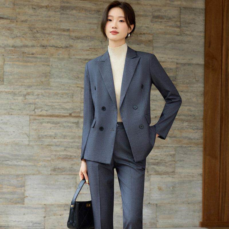 灰色职业西装套装女春秋新款小个子大学生答辩面试正装西服工作服