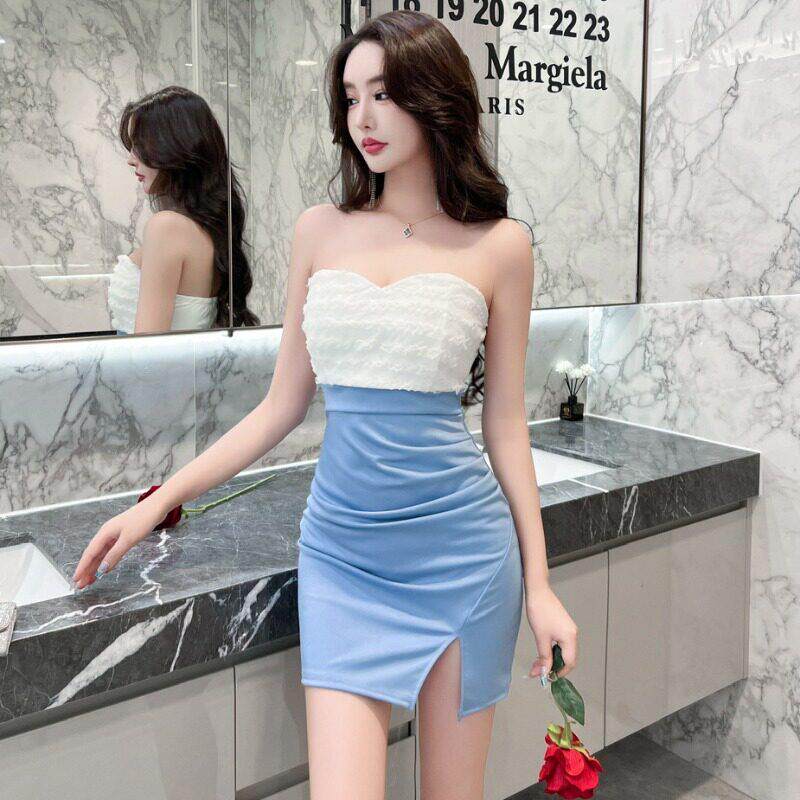 夜总会性感女性夏季新紧身束腰吊装胸包迷你裙工作制服