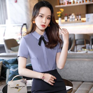 氣質工裝 灰色襯衫 襯衣前臺工作服寸 新款 2025年夏季 女短袖 職業正裝