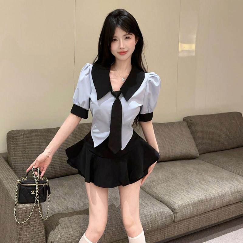 学院风辣妹制服减龄纯欲足疗足浴蹦迪女装套装沐足技师工服足疗