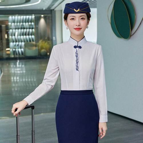 职业衬衫女空姐制服2026新款中国风餐饮美容院前台酒店工作服衬衣