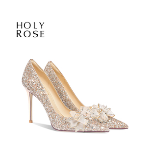 HolyRose【金羽星辰】绝美水晶鞋婚鞋高跟鞋金色礼服鞋平时可穿