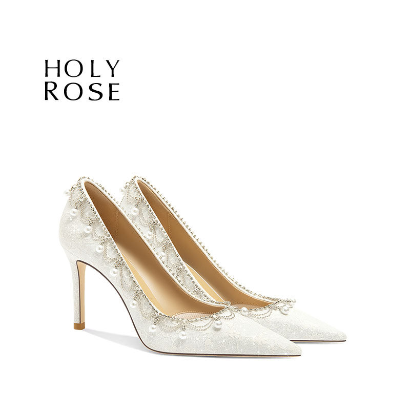 HolyRose【铃兰漫野】法式婚鞋女白色主婚纱礼服鞋珍珠绝美高跟鞋