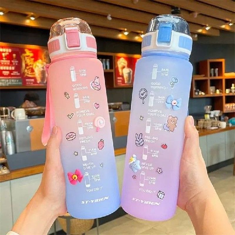 Botol Air 1, 1L, Botol Air dengan Penanda Motivasi &