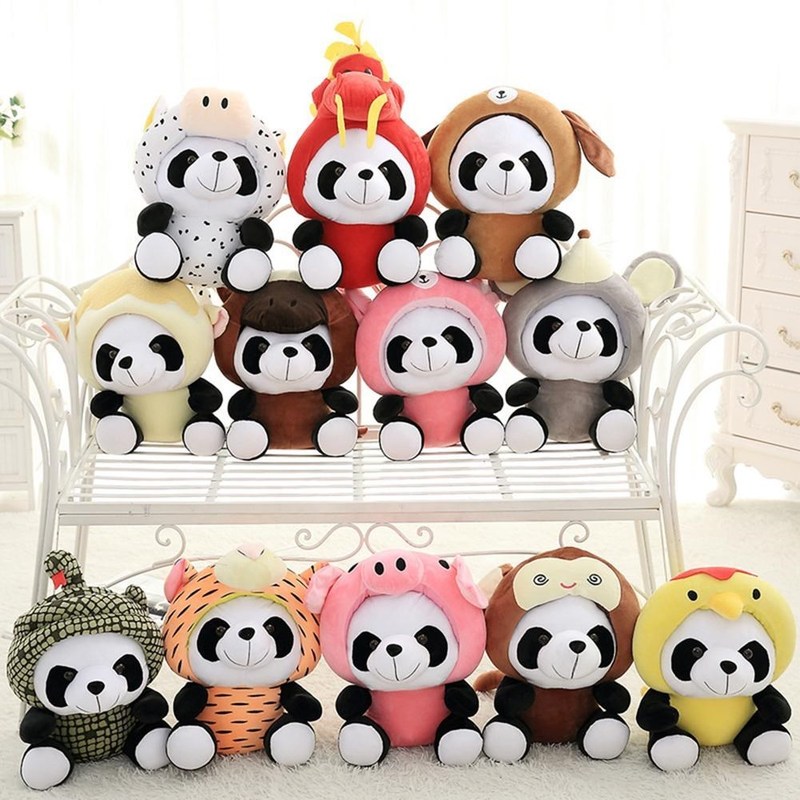 20cm 1Pc Cute Panda Chinese Zodiac Plush Stuffed Doll Toy So