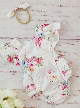 Cotton Baby Girl Clothes Costumes Floral Print Headband Bout