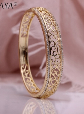 PATAYA New Hollow Bangles 585 Rose Gold Natural Zircon Wo Ba