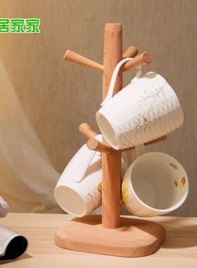 The wooden cup shelf creatively collects water cups with tea