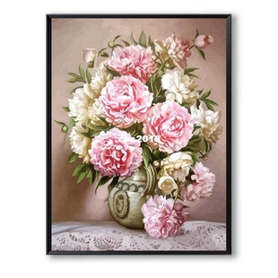 Canvas Pink Peony Flowers DIY Painting By Numbers Modern Wal