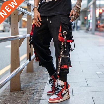 Men Purple Joggers Pants Mens Pockets Sreetwear Cargo Pants
