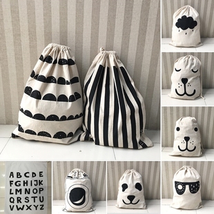 Bag Cotton Laundry Drawstring Large Animal Striped Pattern